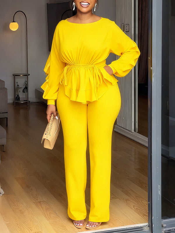 Beautiedoll Drawstring Ruffle Top & Pants Set
