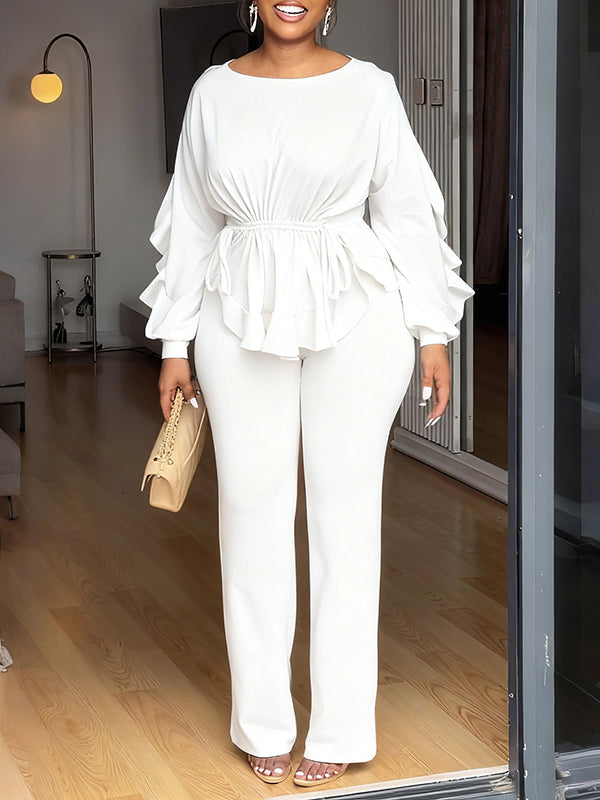 Beautiedoll Drawstring Ruffle Top & Pants Set