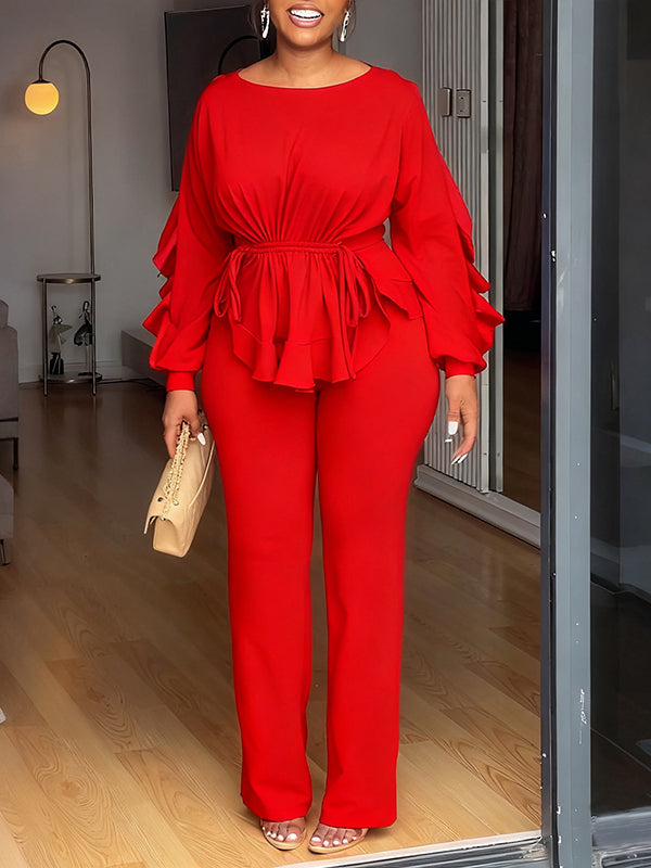 Beautiedoll Drawstring Ruffle Top & Pants Set