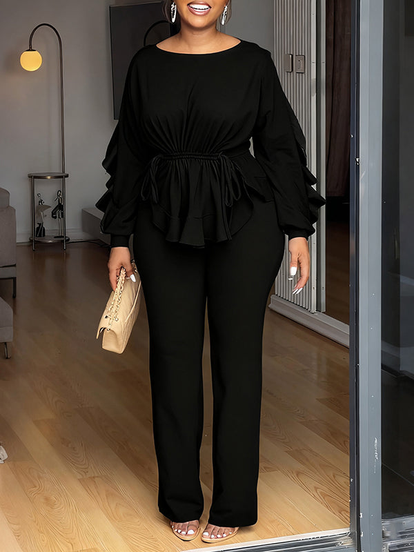 Beautiedoll Drawstring Ruffle Top & Pants Set