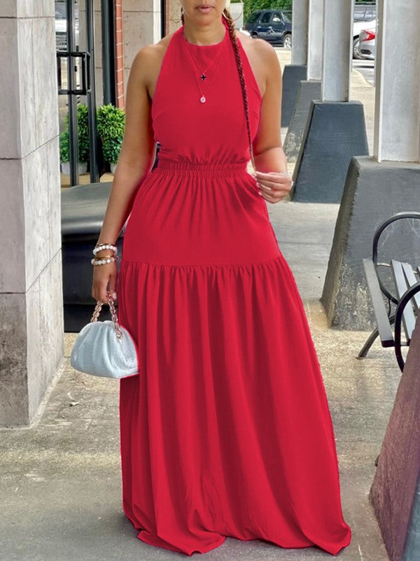 Beautiedoll Halter Elastic-Waist Maxi Dress