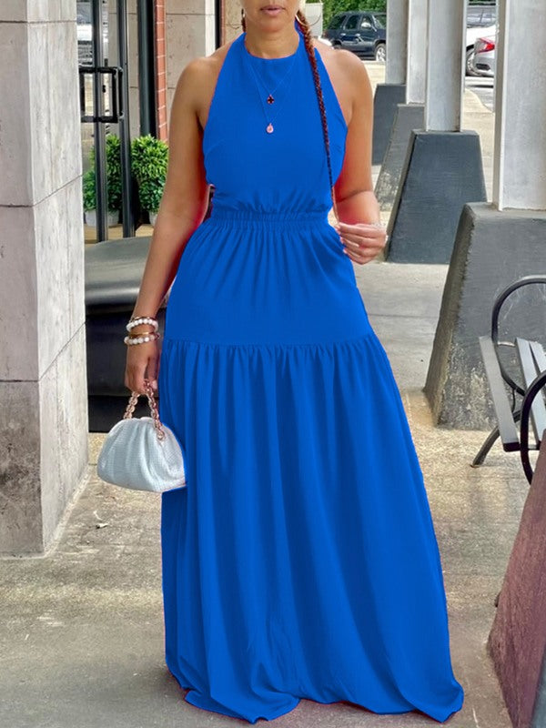 Beautiedoll Halter Elastic-Waist Maxi Dress