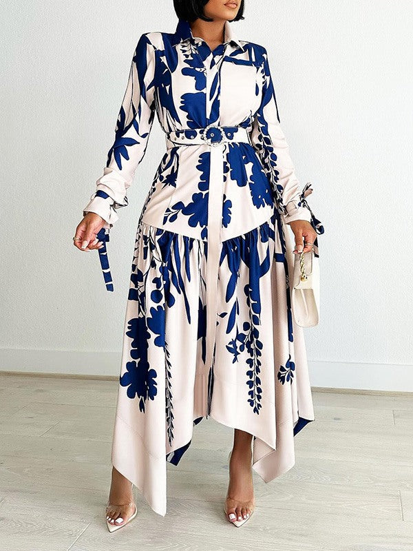 Beautiedoll Printed Belted Shirt Dress
