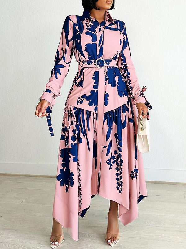 Beautiedoll Printed Belted Shirt Dress
