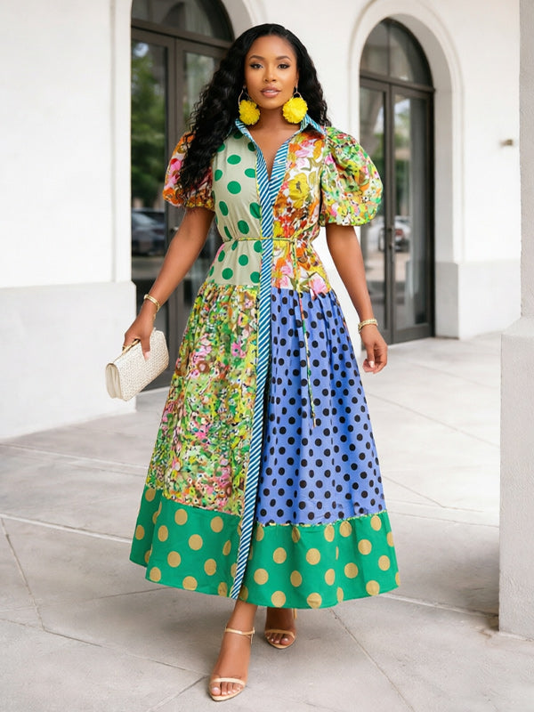 Beautiedoll Printed Combo Shirt Dress