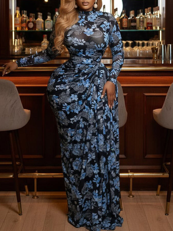 Beautiedoll Printed Draped Maxi Dress