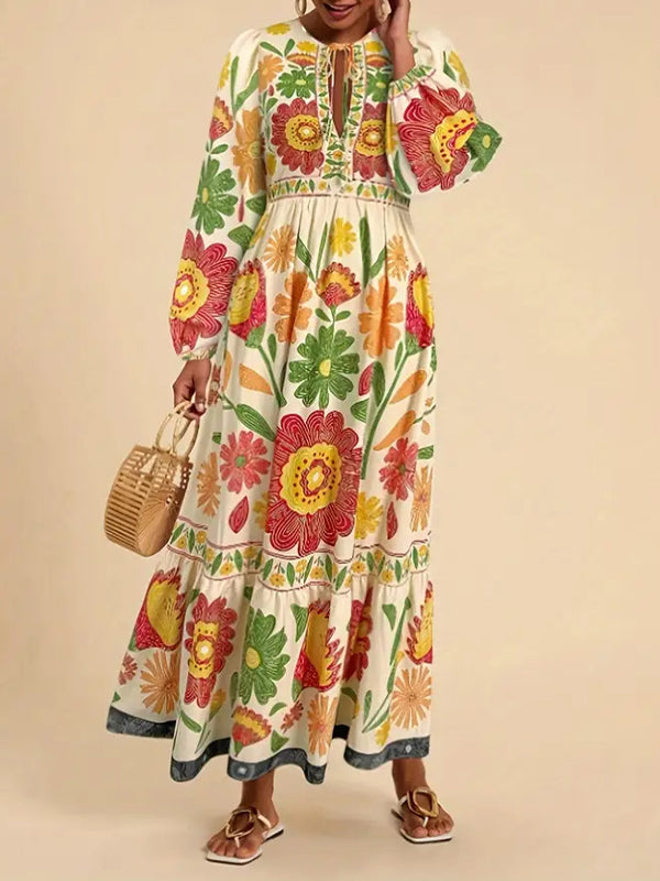 Beautiedoll Printed Tied Maxi Dress