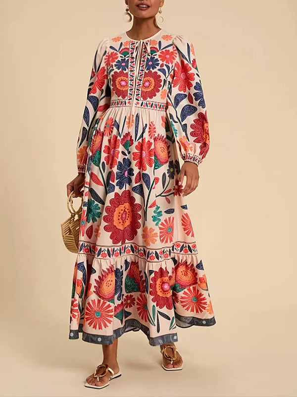 Beautiedoll Printed Tied Maxi Dress