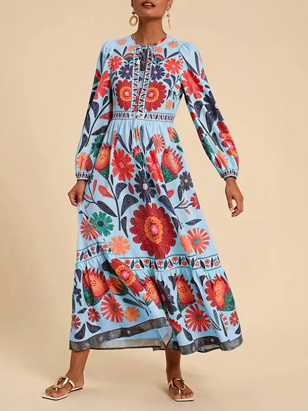 Beautiedoll Printed Tied Maxi Dress