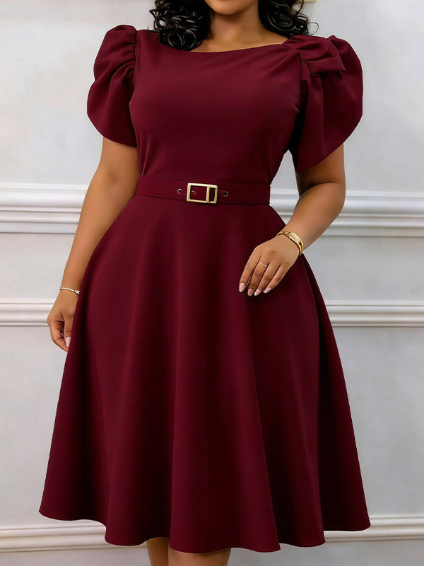 Beautiedoll Puff-Sleeve Belted Dress