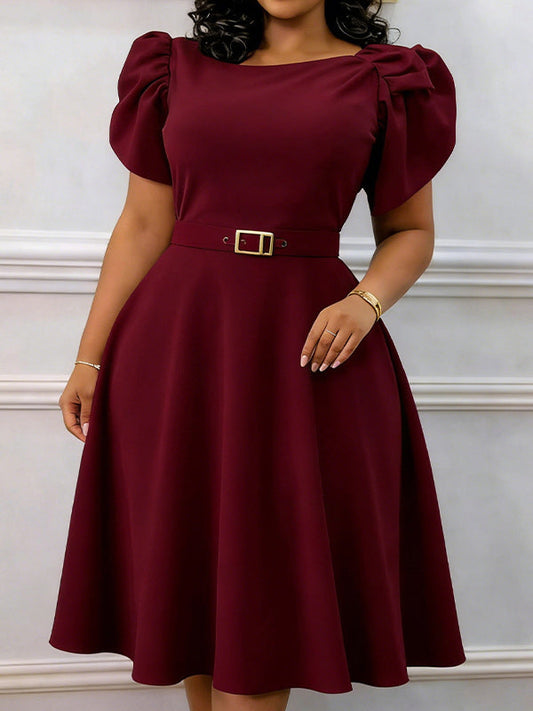 Beautiedoll Puff-Sleeve Belted Dress