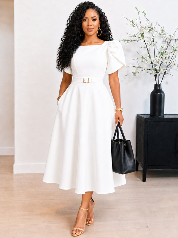 Beautiedoll Puff-Sleeve Belted Dress