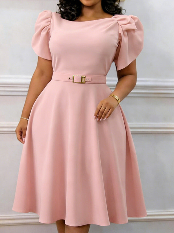 Beautiedoll Puff-Sleeve Belted Dress