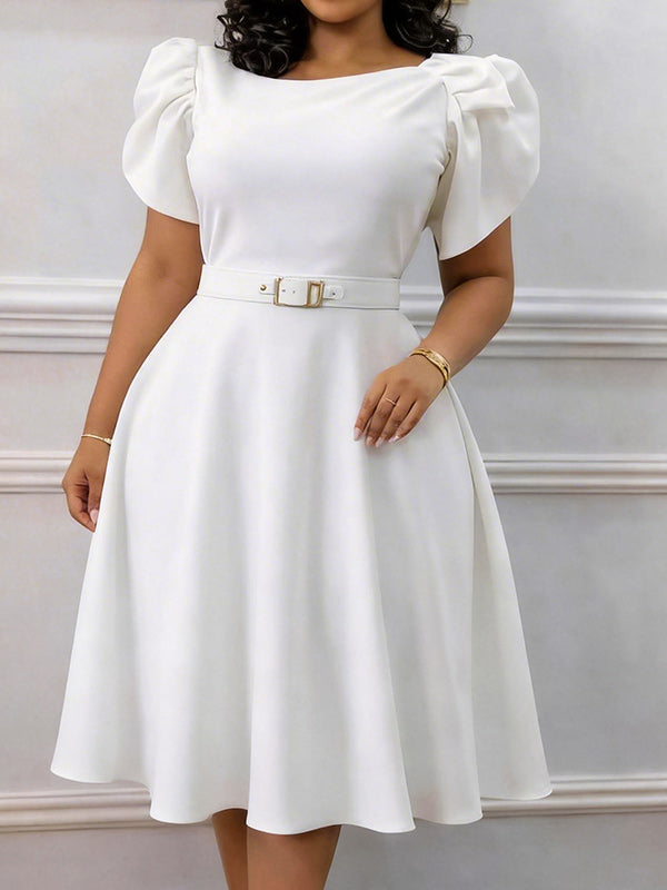 Beautiedoll Puff-Sleeve Belted Dress