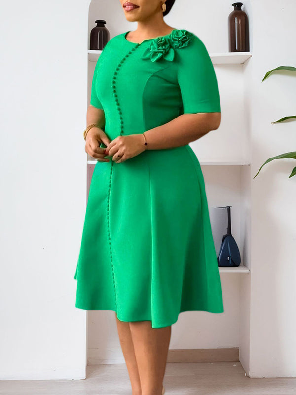 Beautiedoll Round-Neck Floral Midi Dress