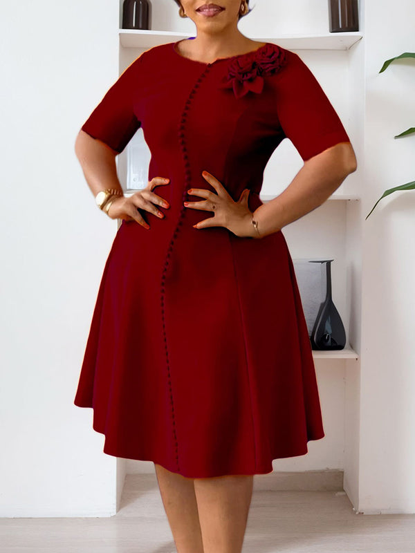 Beautiedoll Round-Neck Floral Midi Dress