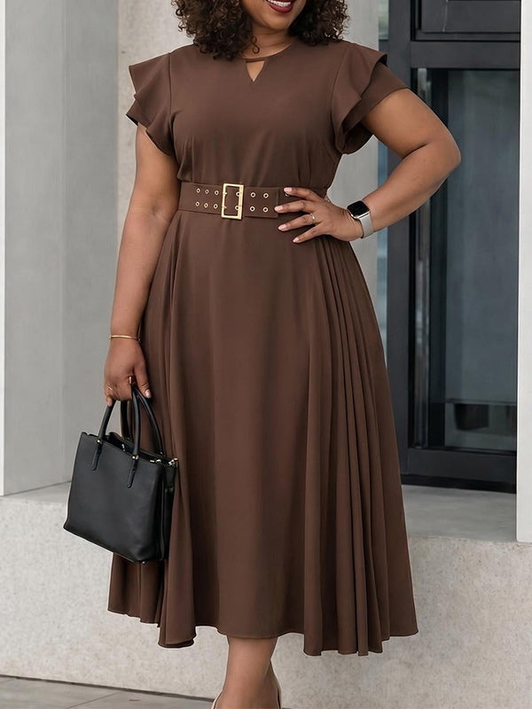 Beautiedoll Ruffle Belted Pleated Dress