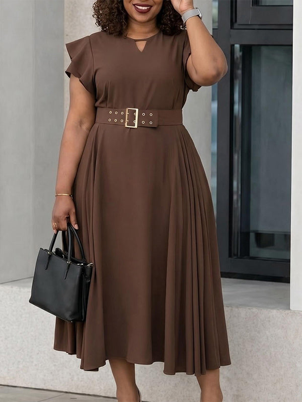 Beautiedoll Ruffle Belted Pleated Dress
