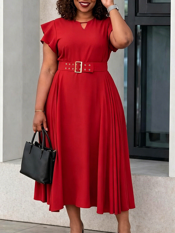 Beautiedoll Ruffle Belted Pleated Dress