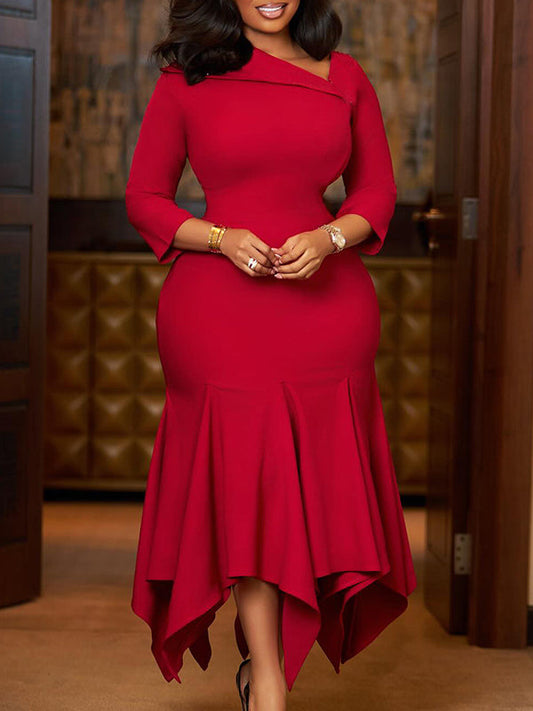 Beautiedoll Solid Asymmetric Mermaid Dress