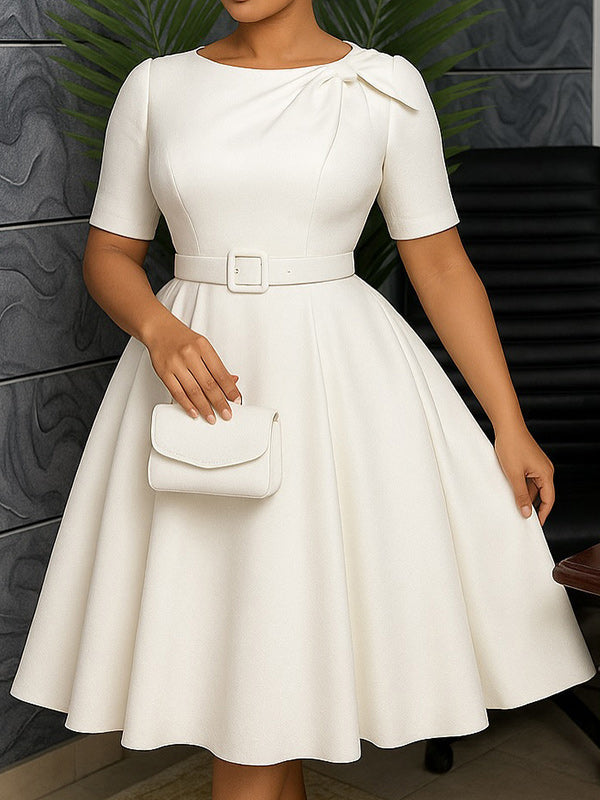 Beautiedoll Solid Belted Midi Dress