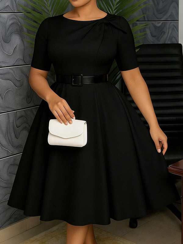 Beautiedoll Solid Belted Midi Dress