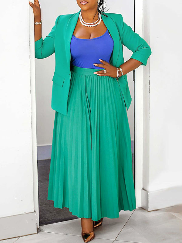 Beautiedoll Solid Blazer & Pleated Skirt Set