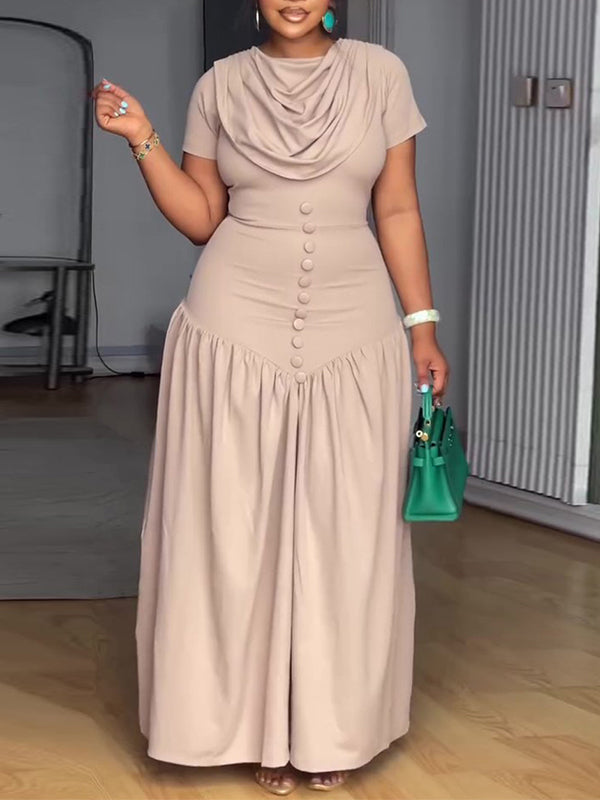 Beautiedoll Solid Button-Front Maxi Dress