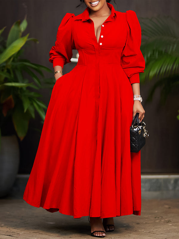 Beautiedoll Solid Button-Front Shirt Dress