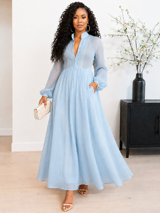 Beautiedoll Solid Button-Front Shirt Dress