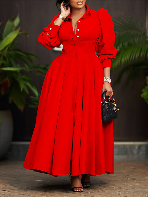 Beautiedoll Solid Button-Front Shirt Dress