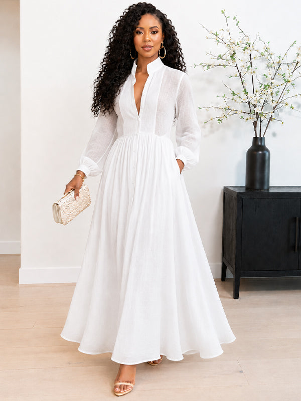 Beautiedoll Solid Button-Front Shirt Dress
