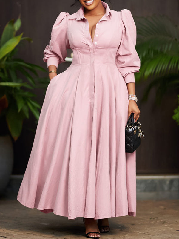 Beautiedoll Solid Button-Front Shirt Dress