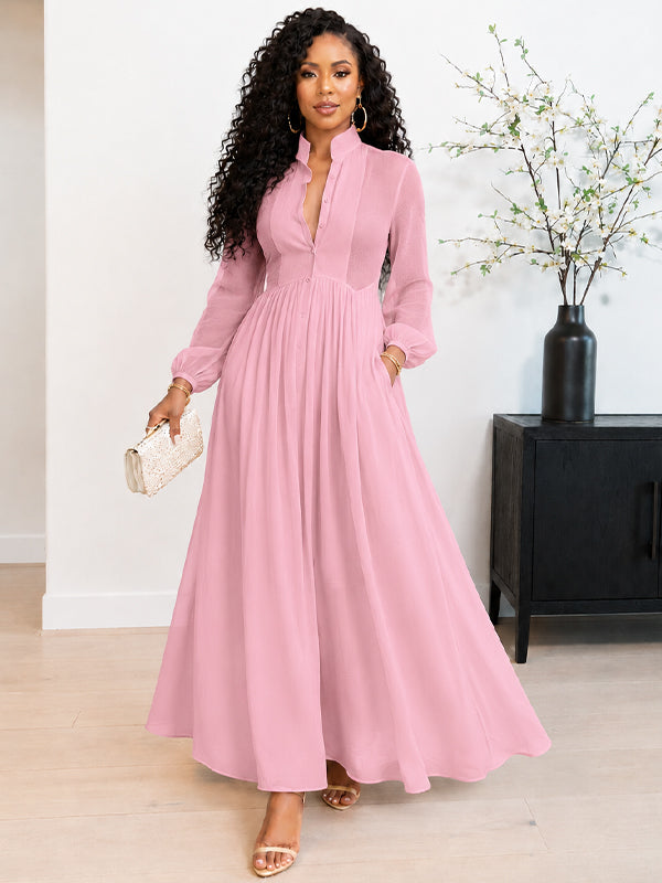 Beautiedoll Solid Button-Front Shirt Dress