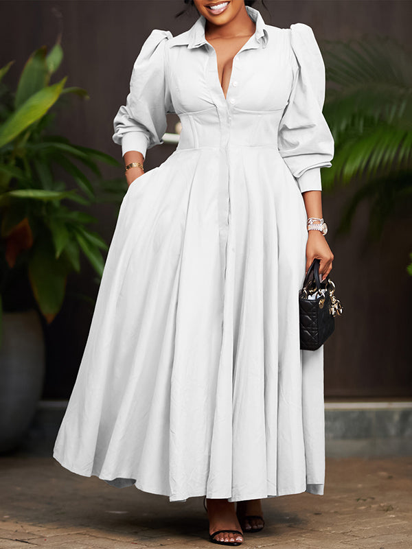 Beautiedoll Solid Button-Front Shirt Dress