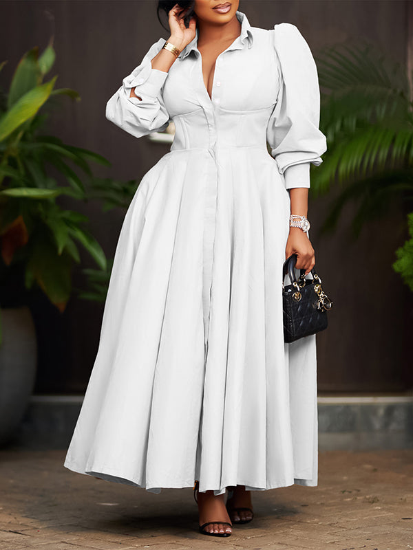 Beautiedoll Solid Button-Front Shirt Dress