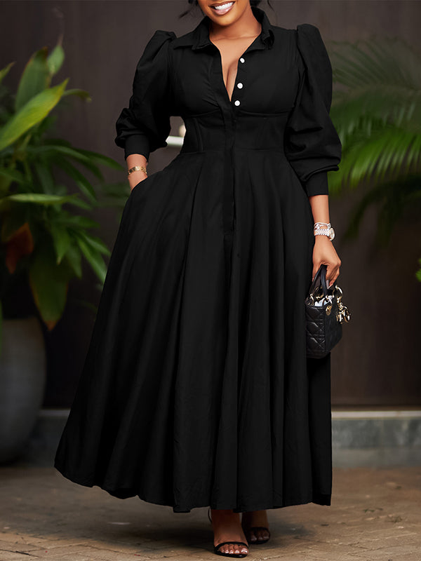 Beautiedoll Solid Button-Front Shirt Dress