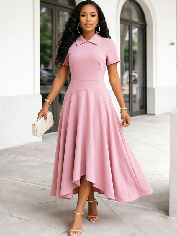 Beautiedoll Solid Collared Midi Dress