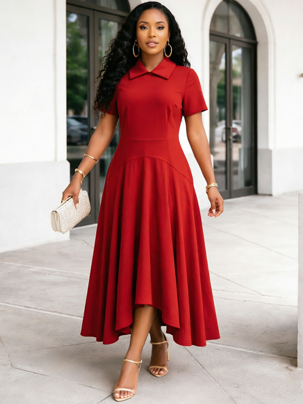 Beautiedoll Solid Collared Midi Dress