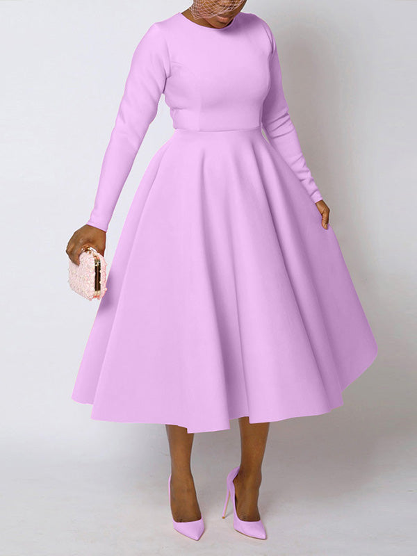 Beautiedoll Solid Long Sleeve Midi Dress