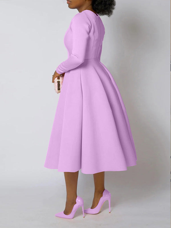 Beautiedoll Solid Long Sleeve Midi Dress