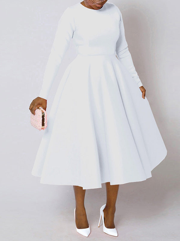 Beautiedoll Solid Long Sleeve Midi Dress