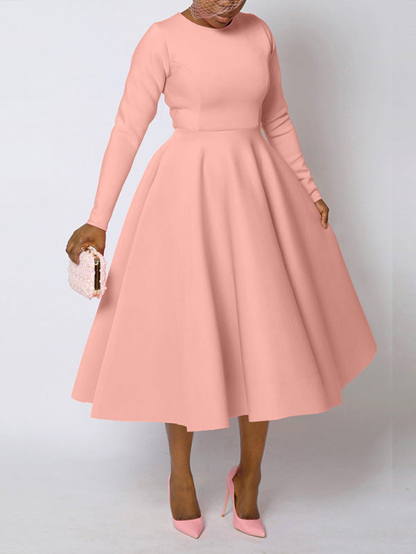 Beautiedoll Solid Long Sleeve Midi Dress