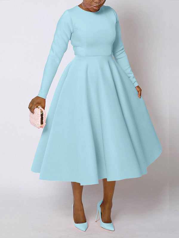 Beautiedoll Solid Long Sleeve Midi Dress