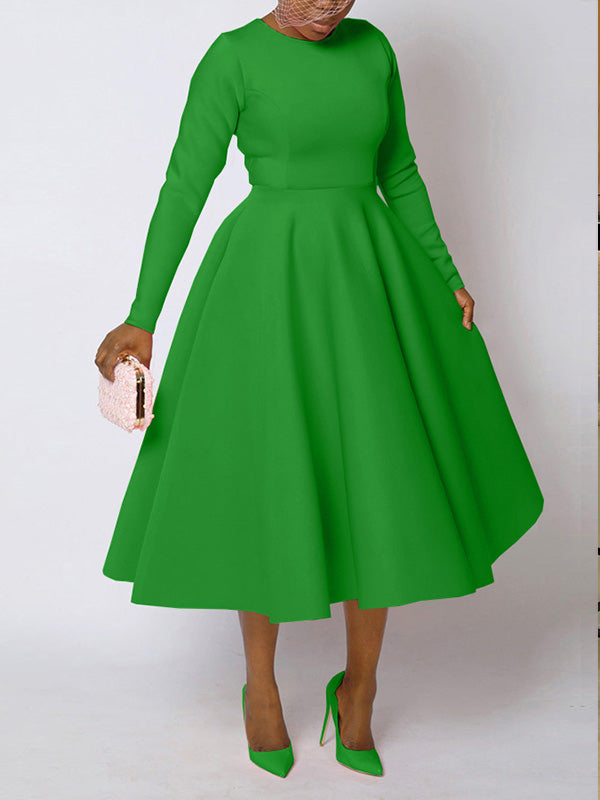 Beautiedoll Solid Long Sleeve Midi Dress