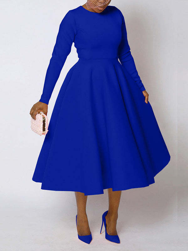 Beautiedoll Solid Long Sleeve Midi Dress