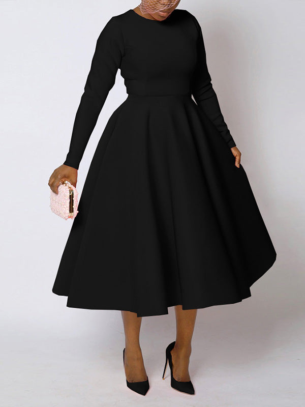 Beautiedoll Solid Long Sleeve Midi Dress