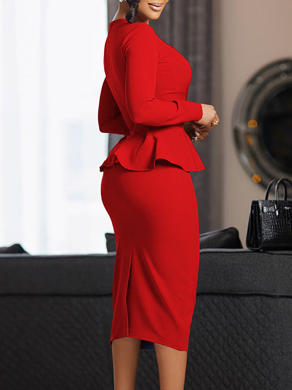 Beautiedoll Solid Peplum Bodycon Dress