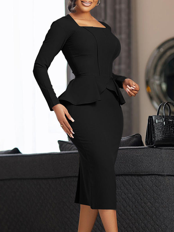Beautiedoll Solid Peplum Bodycon Dress