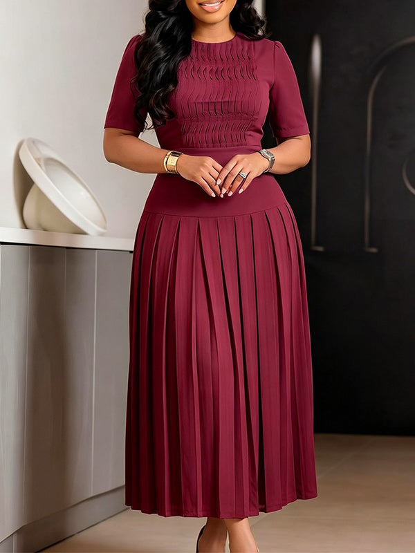 Beautiedoll Solid Pleated Midi Dress